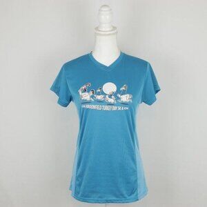 Broomfield Turkey Day 5K/10K Women's Small Blue Graphic V-Neck Short Sleeve Tee